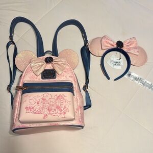 Disney’s Riviera Resort Loungefly Pink and Blue Backpack with ears